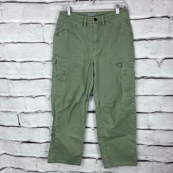 Billabong Olive Green Carpenter Pants Women’s Utility Workwear Cotton Straight L - Picture 2 of 9